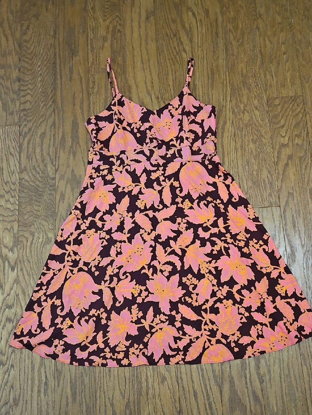 Loft Women's Empire Waist Hawaiian Tropical Adjustable Strap Sun Dress Sz 14